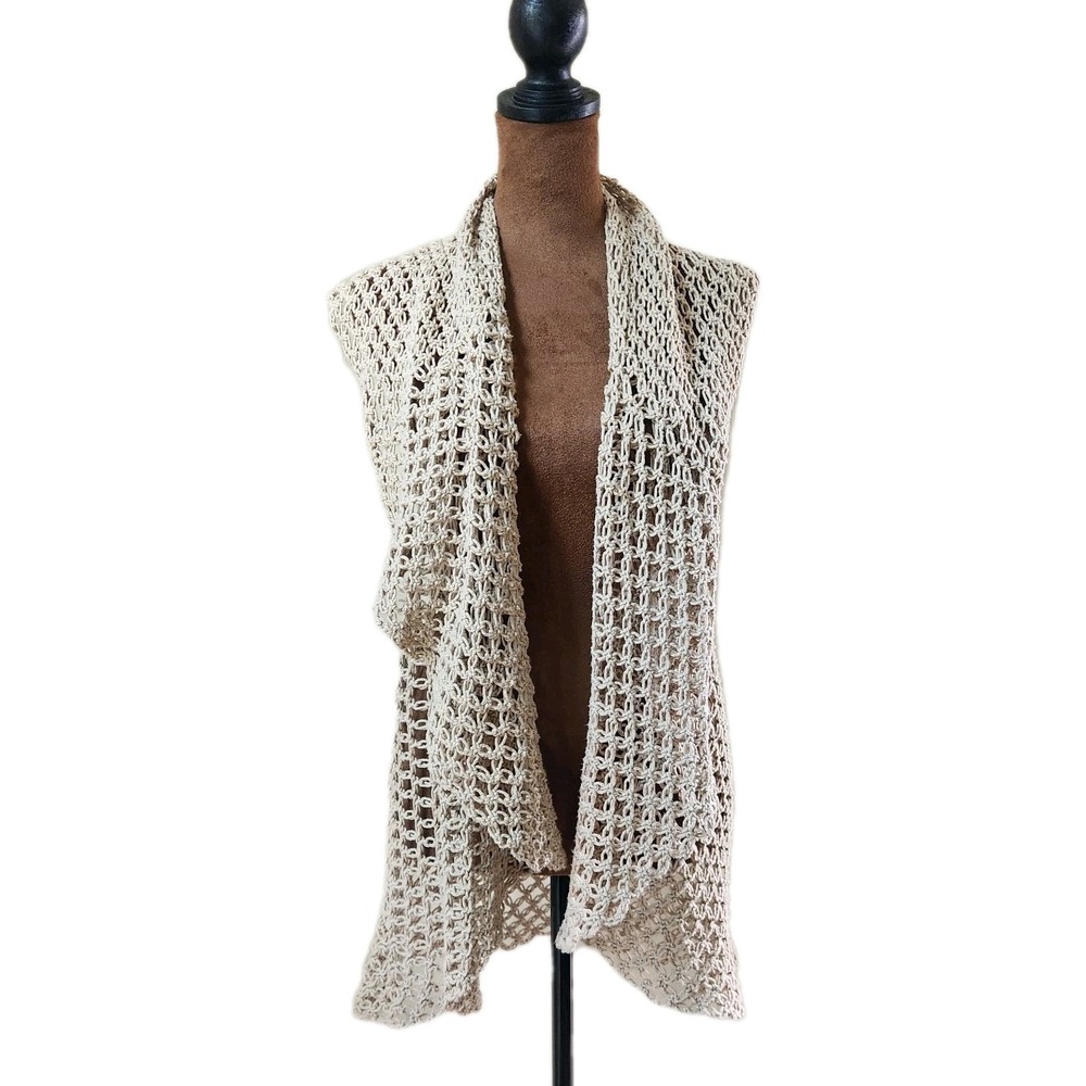 Pure Handknit Crochet Cardigan Size‎ S/M Drape Open Neutral Bohemian Beige